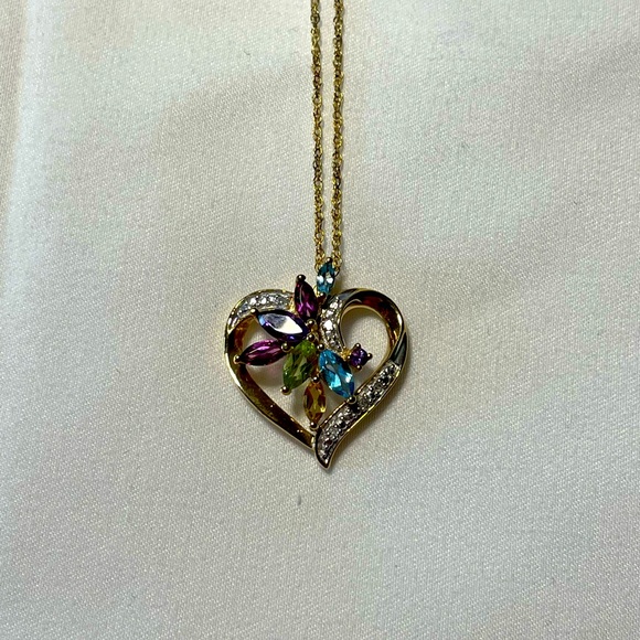 Heart Necklace with Amethyst, Peridot & Blue Topaz - Picture 3 of 10